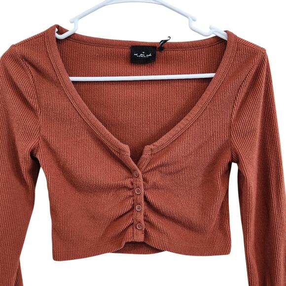 Urban Outfitters Rust Red Cropped Cardigan Top Ruched Detail Size Small - Picture 2 of 8